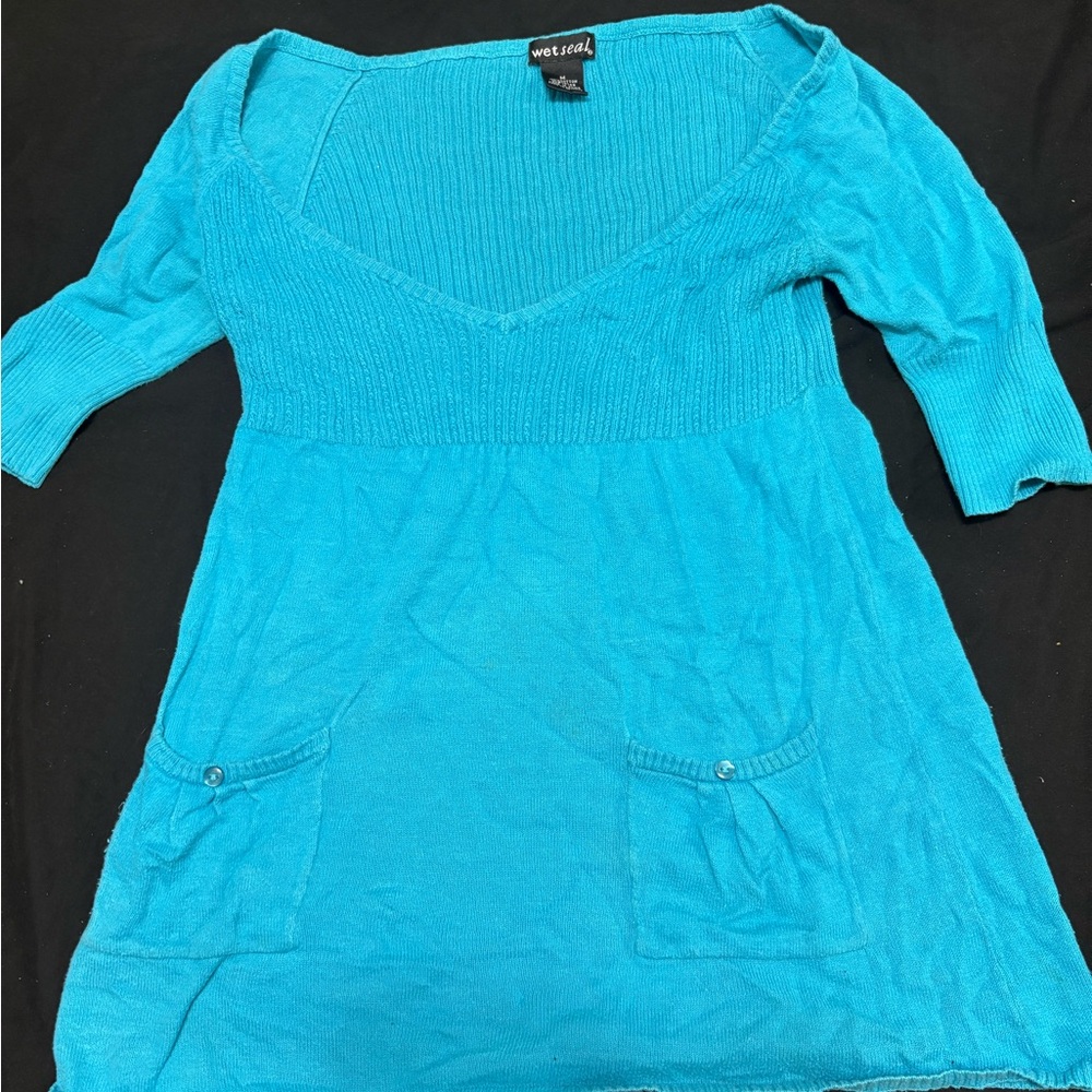 Wet Seal Blue Ribbed Tunic Top
